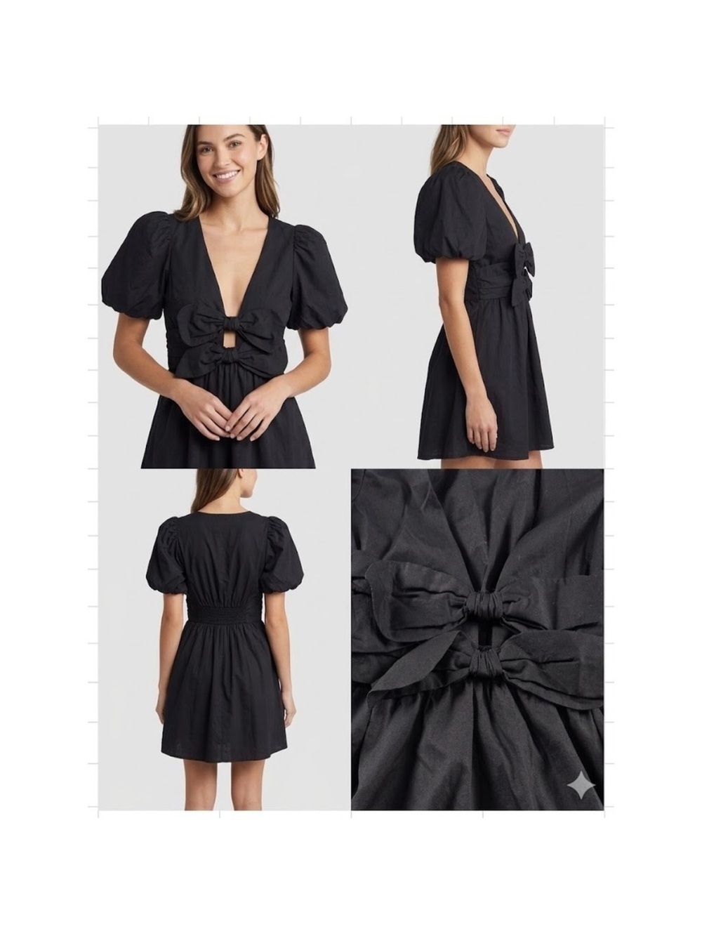 Moon River Black Puff-Sleeve Tie-Front Mini Dress